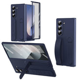 XIMAND for Samsung Galaxy Z Fold 5 Protect Case with Wristband Stand,Bulit-in Screen & Lens Protection Shockproof Full Body Drop Fall Protection.(Blue)